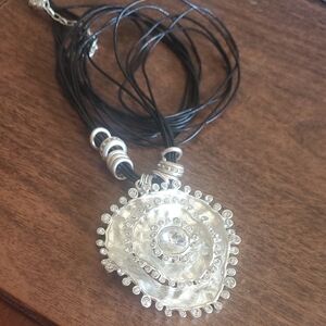 Silver and Black Ethnic-Inspired Necklace with Medallion Pendant